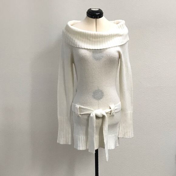 Player Gold Cowl Neck Belted Sweater Cream Large - Picture 5 of 12